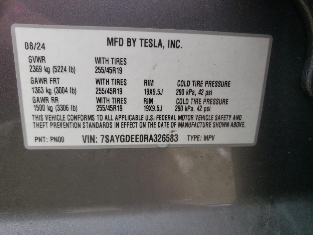 2024 Tesla Model Y VIN: 7SAYGDEE0RA326583 Lot: 80912275