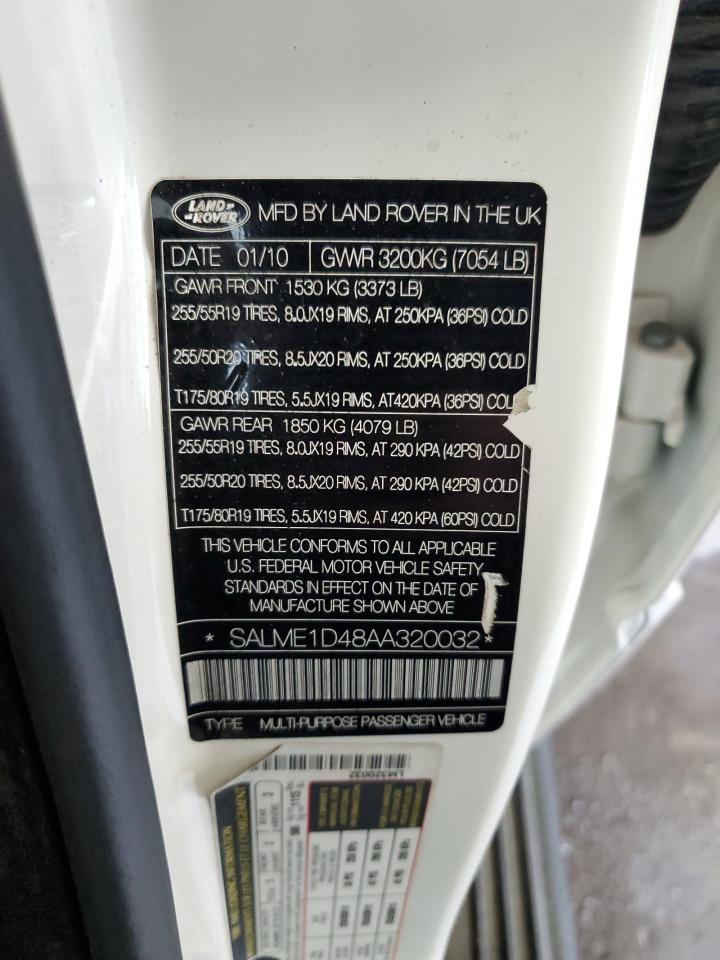 2010 Land Rover Range Rover Hse VIN: SALME1D48AA320032 Lot: 81624285