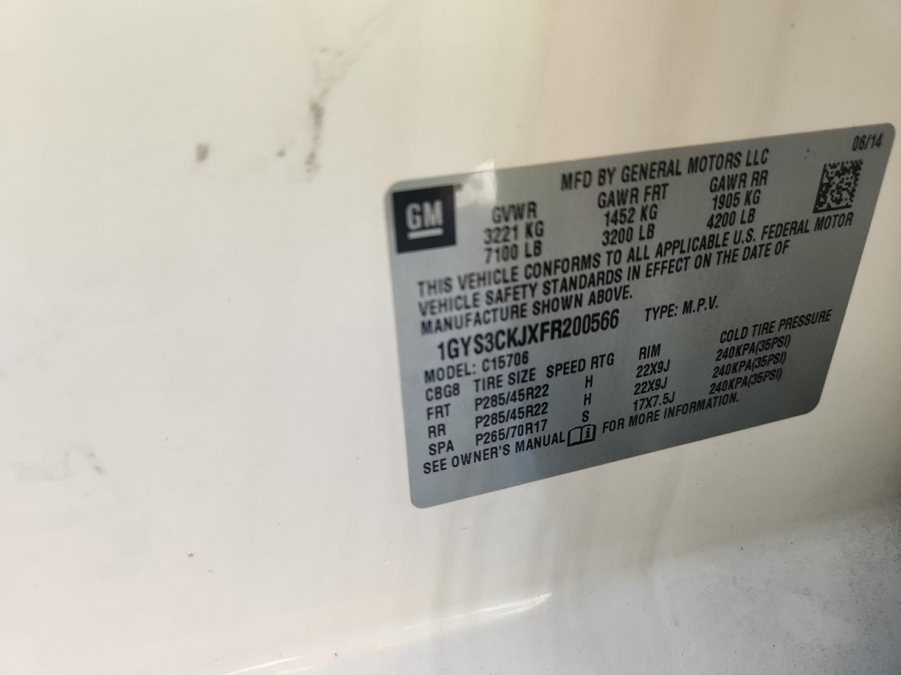 2015 Cadillac Escalade Premium VIN: 1GYS3CKJXFR200566 Lot: 71155845