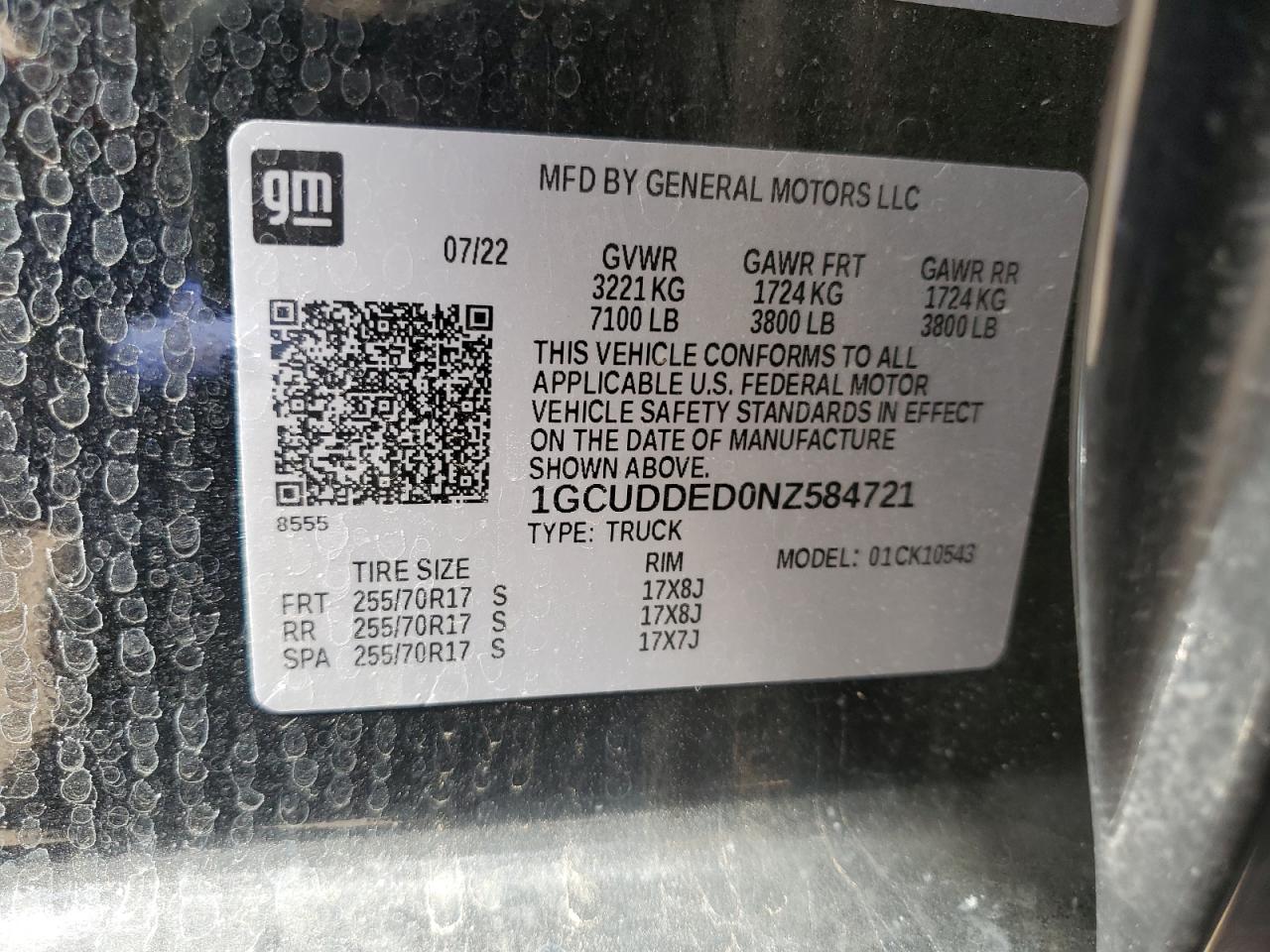 2022 Chevrolet Silverado K1500 Lt VIN: 1GCUDDED0NZ584721 Lot: 82164045