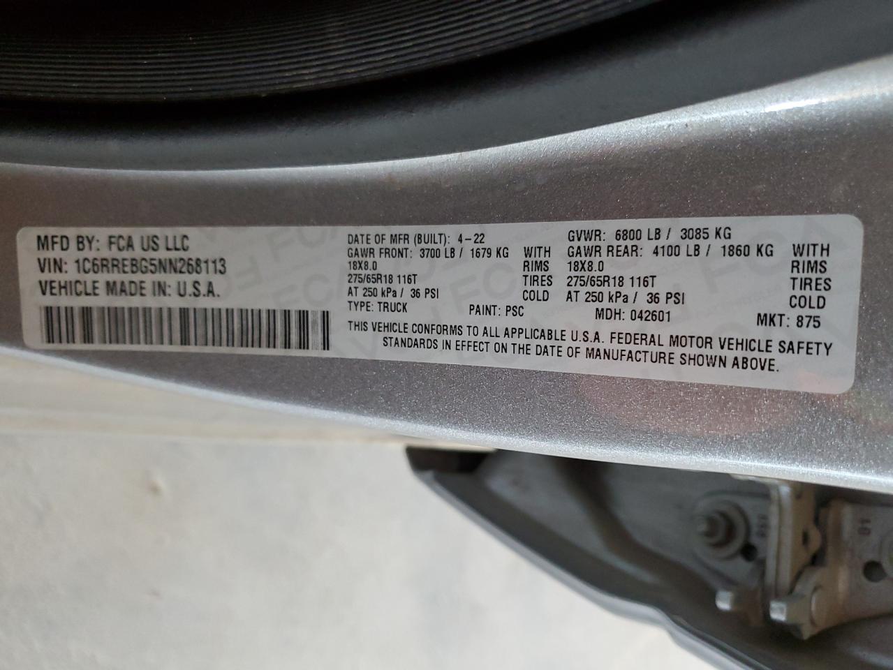 2022 Ram 1500 Big Horn/Lone Star VIN: 1C6RREBG5NN268113 Lot: 71834285