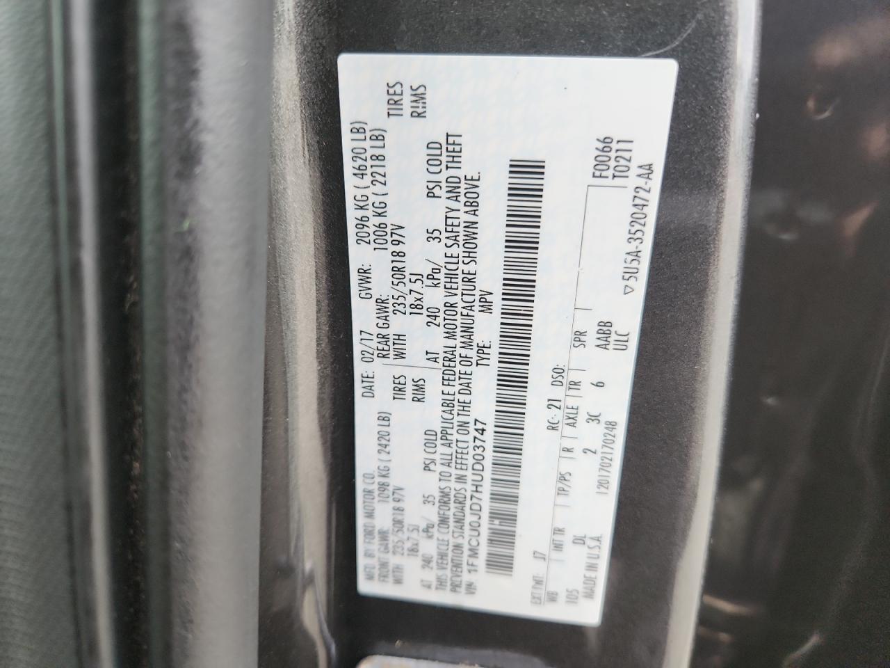 2017 Ford Escape Titanium VIN: 1FMCU0JD7HUD03747 Lot: 81631045