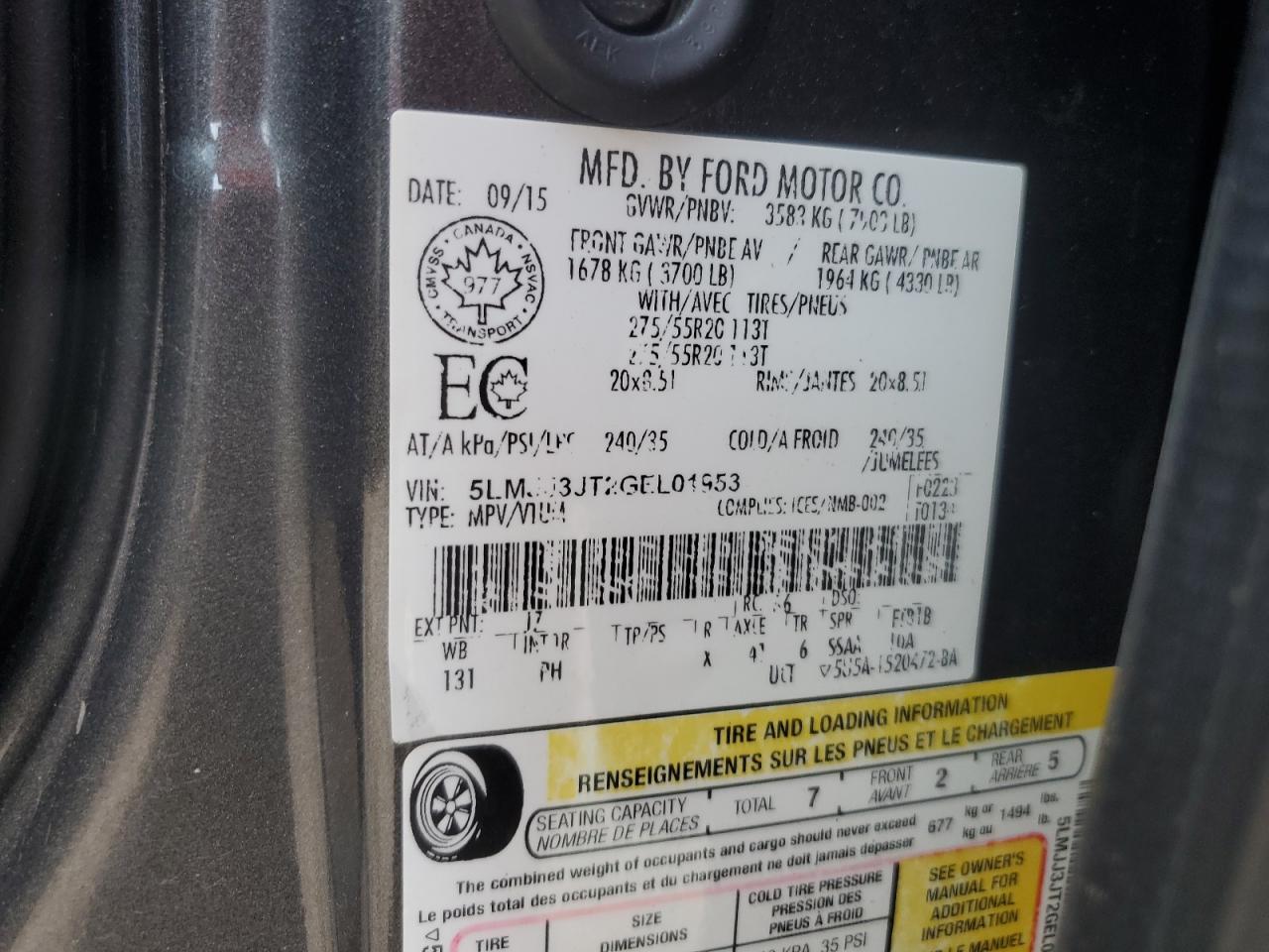 2016 Lincoln Navigator L Select VIN: 5LMJJ3JT2GEL01953 Lot: 81539995