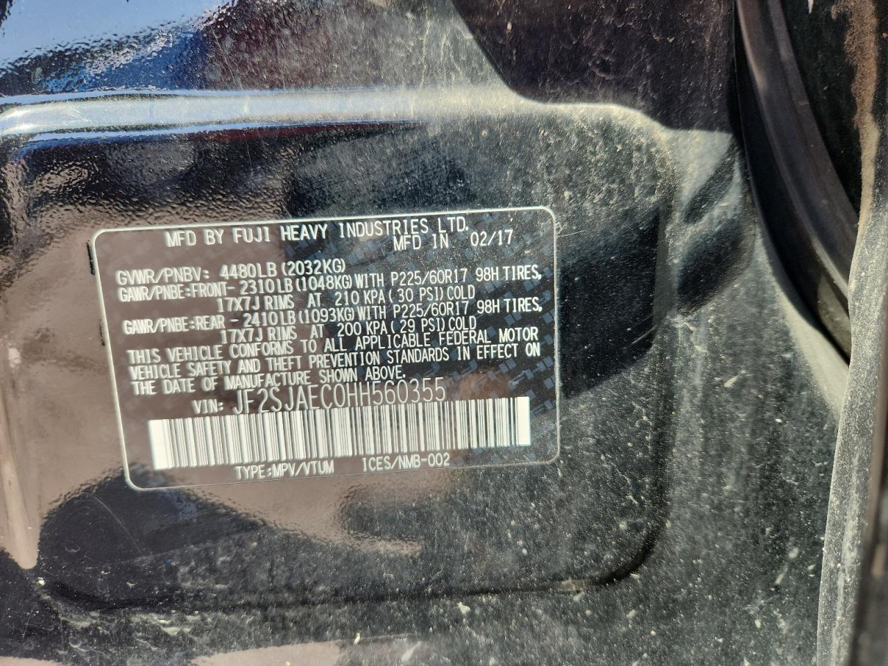 2017 Subaru Forester 2.5I Premium VIN: JF2SJAEC0HH560355 Lot: 80879985