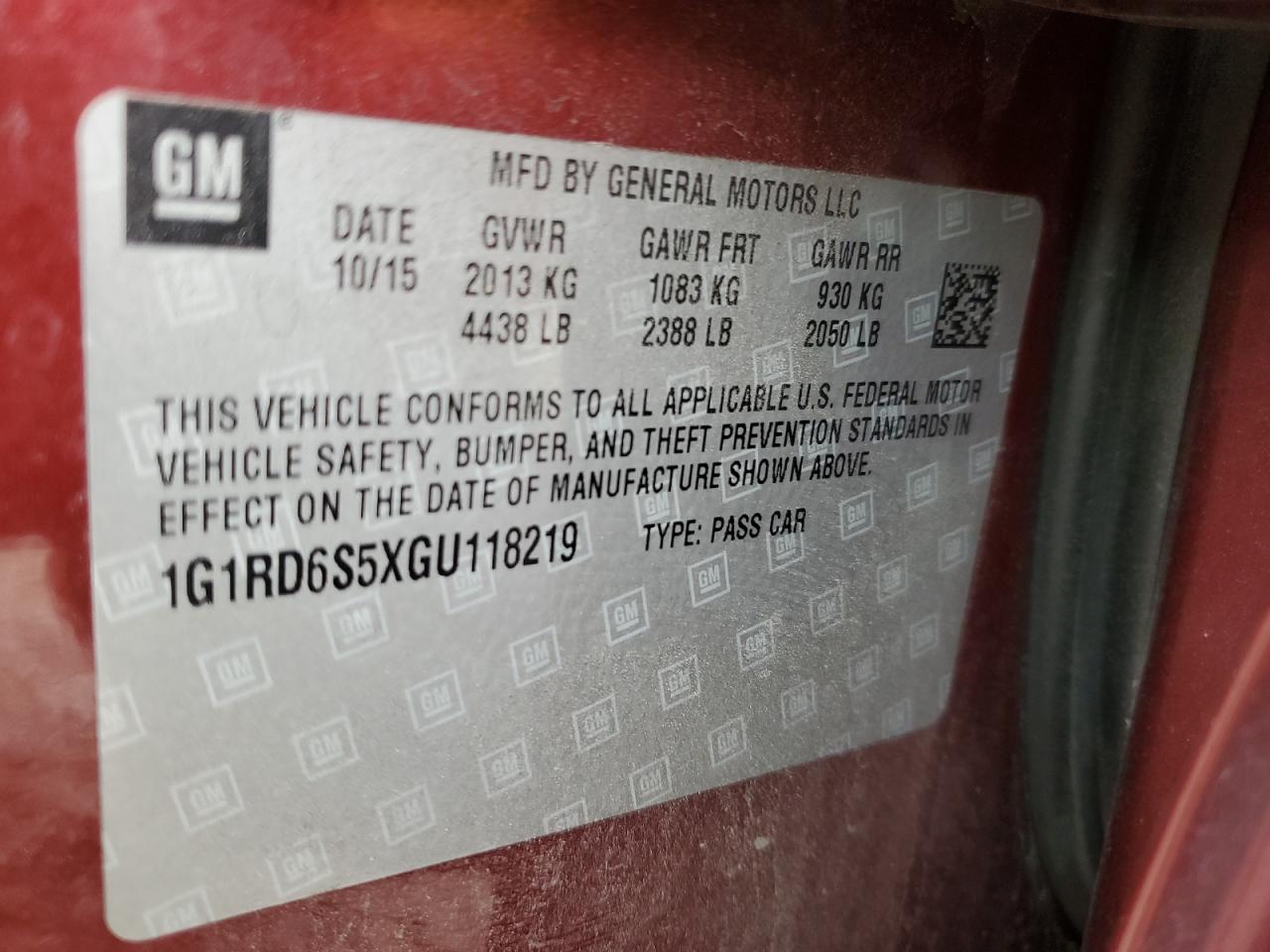 2016 Chevrolet Volt Ltz VIN: 1G1RD6S5XGU118219 Lot: 84005065