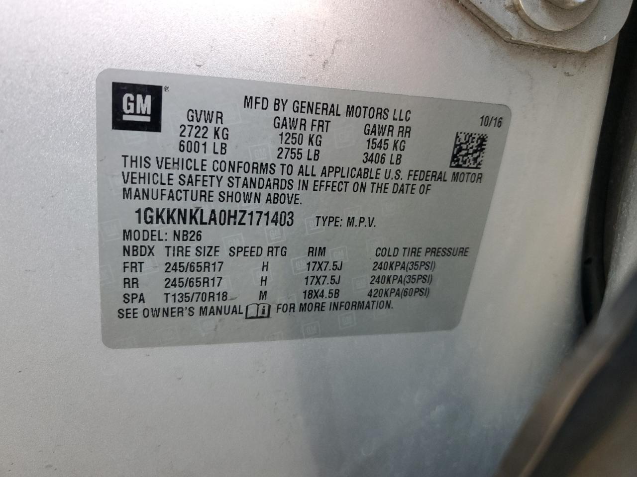 2017 GMC Acadia Sle VIN: 1GKKNKLA0HZ171403 Lot: 70424405