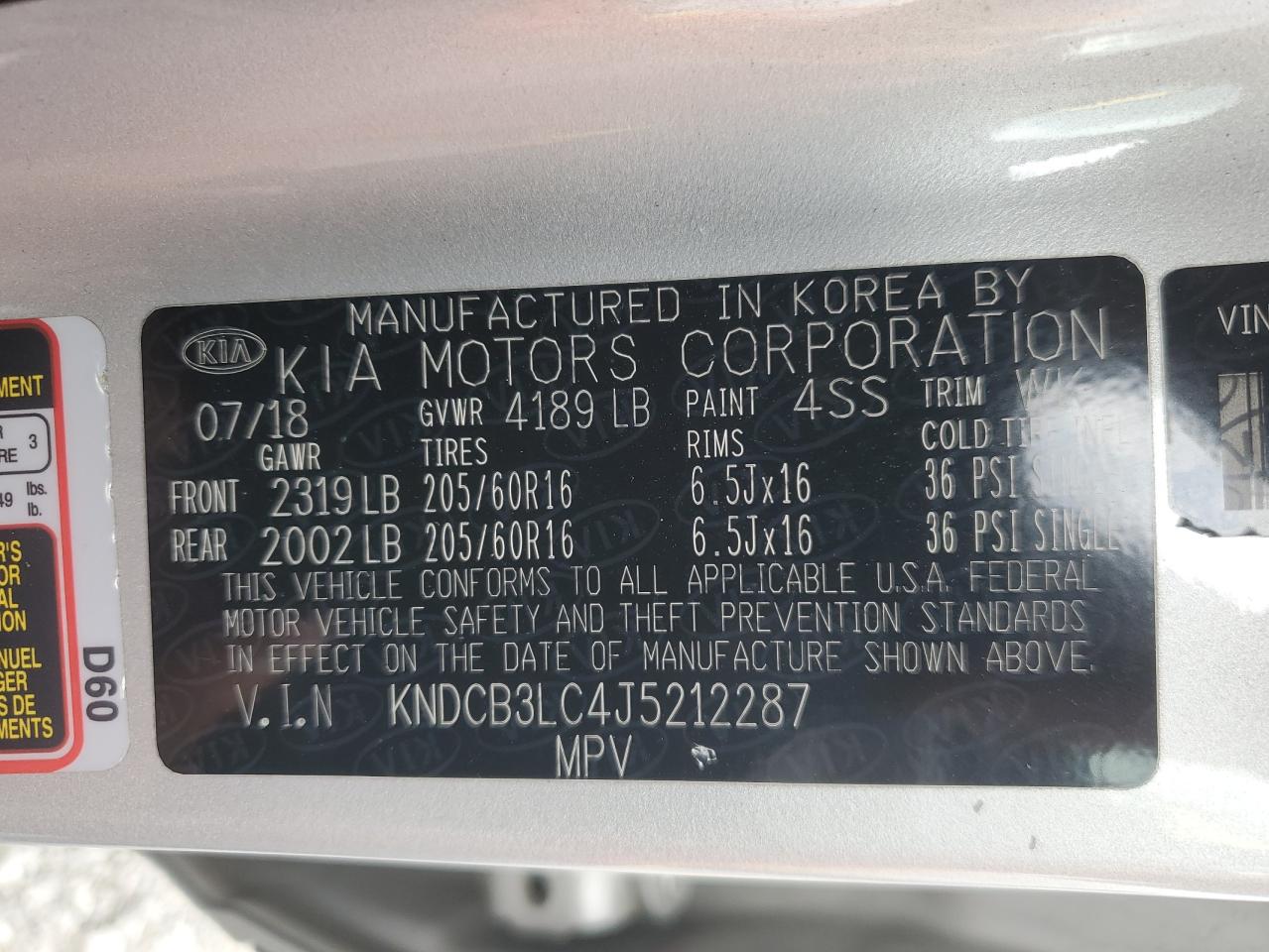 2018 Kia Niro Fe VIN: KNDCB3LC4J5212287 Lot: 80028495