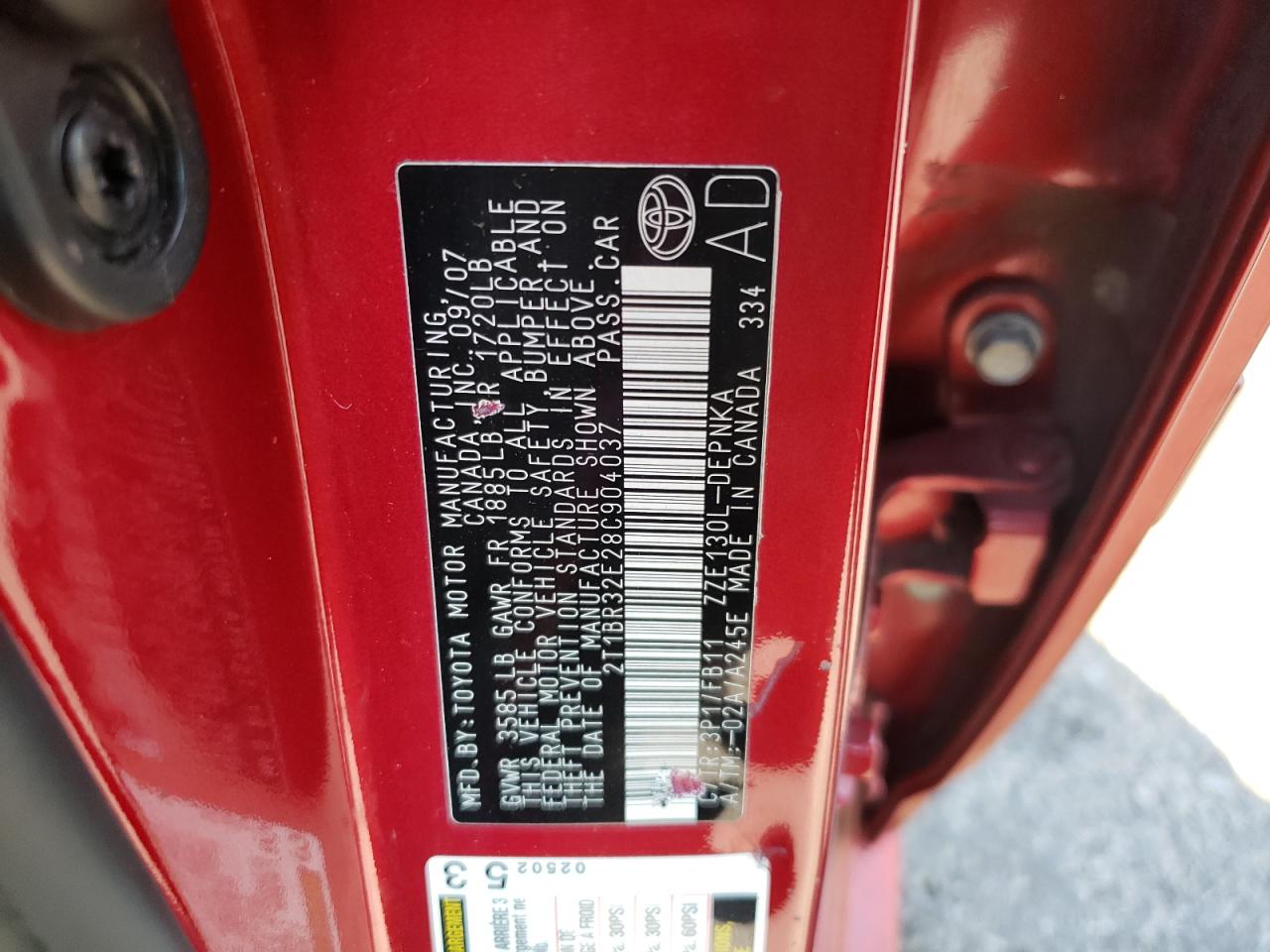 2008 Toyota Corolla Ce VIN: 2T1BR32E28C904037 Lot: 80068105