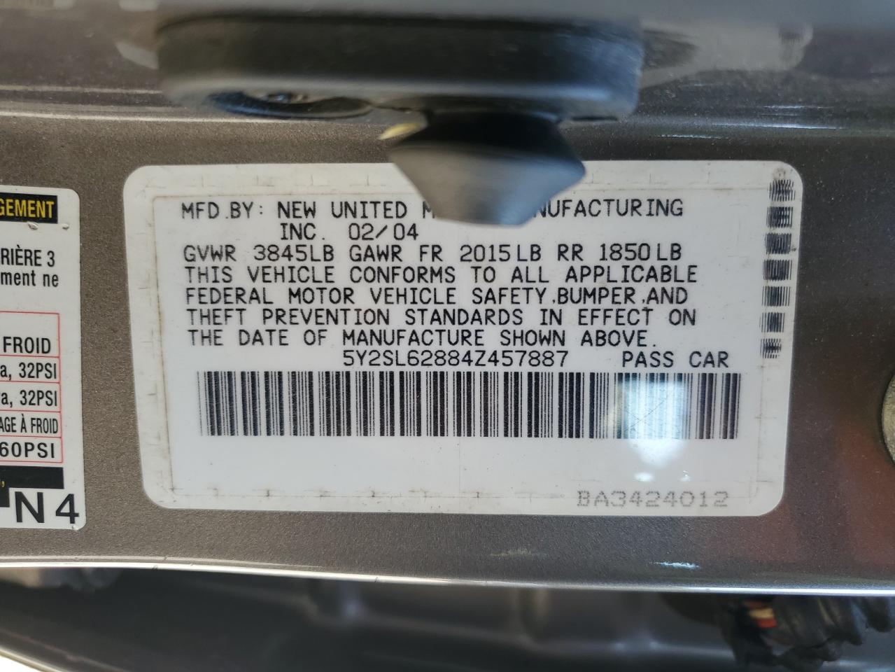 2004 Pontiac Vibe VIN: 5Y2SL62884Z457887 Lot: 71846955