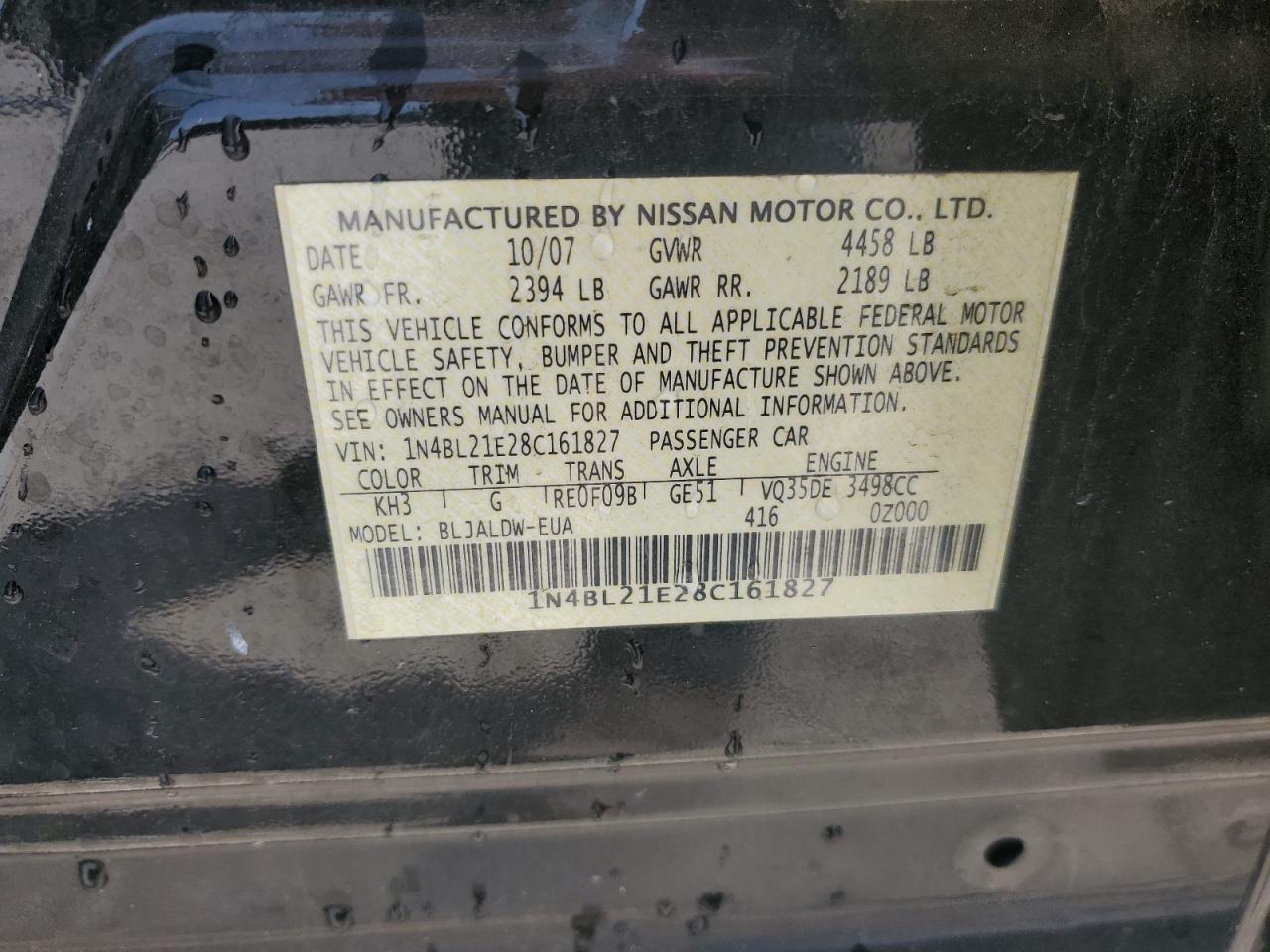 2008 Nissan Altima 3.5Se VIN: 1N4BL21E28C161827 Lot: 72062125