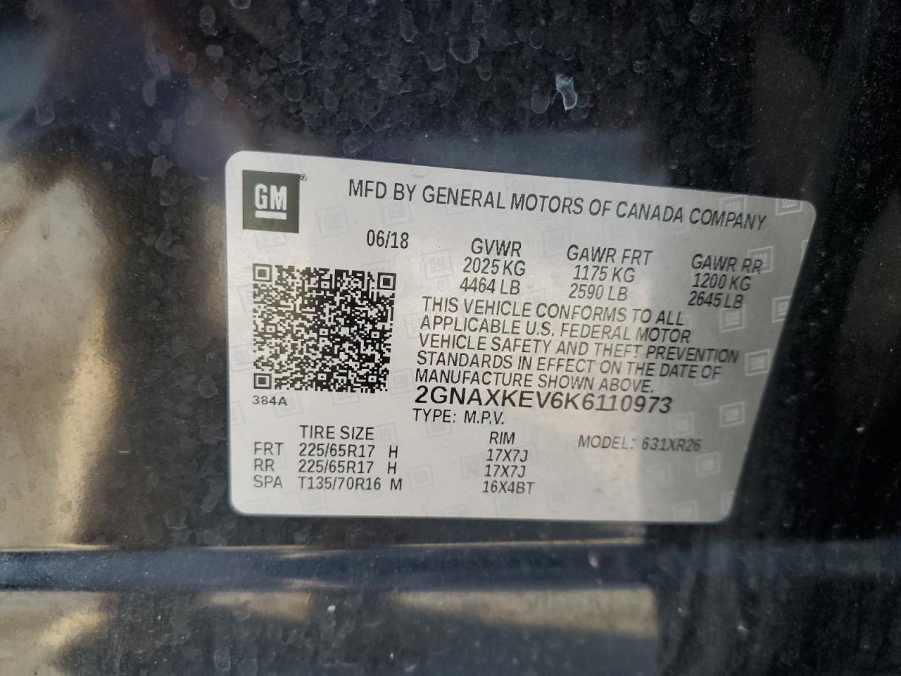 2019 Chevrolet Equinox Lt VIN: 2GNAXKEV6K6110973 Lot: 71985775