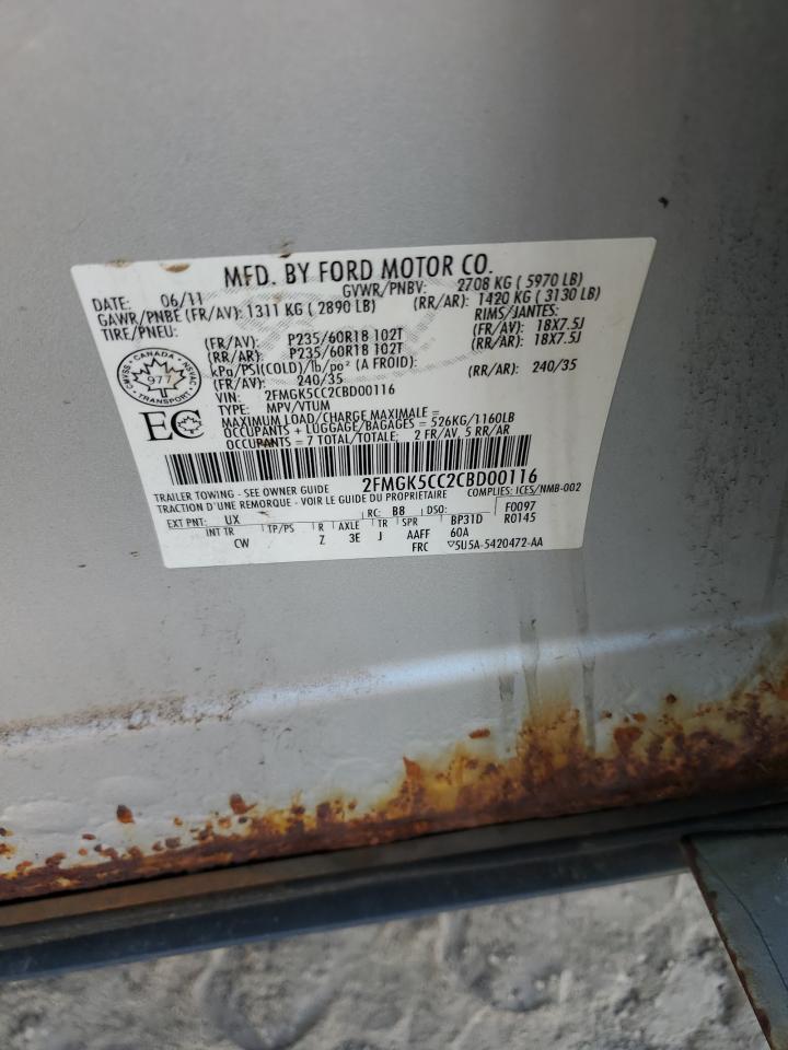 2012 Ford Flex Sel VIN: 2FMGK5CC2CBD00116 Lot: 84287185