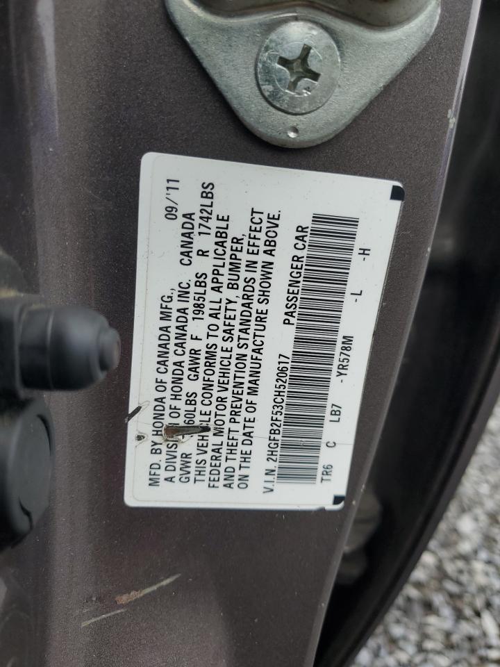 2012 Honda Civic Lx VIN: 2HGFB2F53CH520617 Lot: 83929875