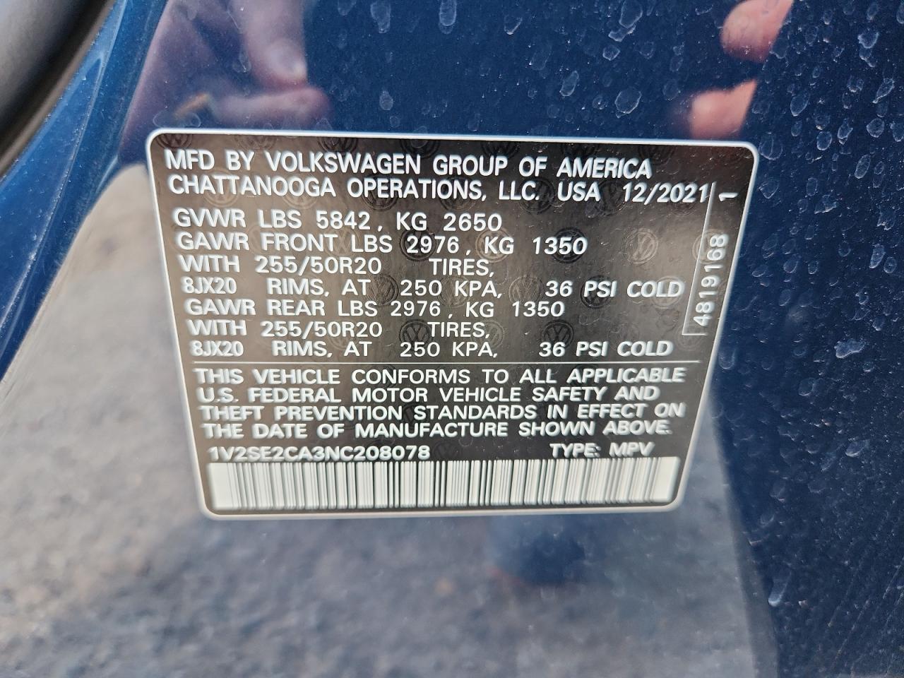 2022 Volkswagen Atlas Cross Sport Sel R-Line VIN: 1V2SE2CA3NC208078 Lot: 81377125