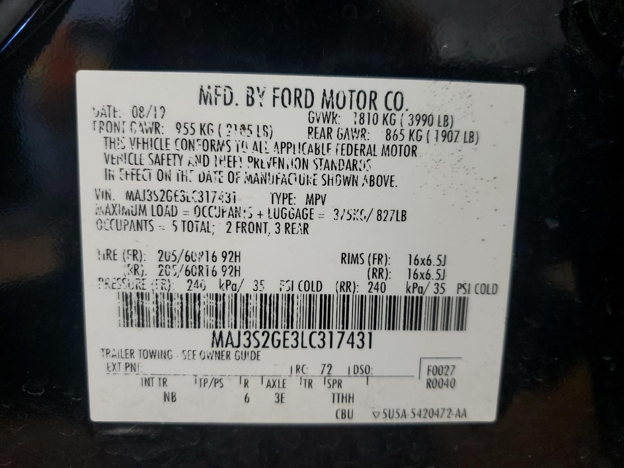 2020 Ford Ecosport Se VIN: MAJ3S2GE3LC317431 Lot: 71838235