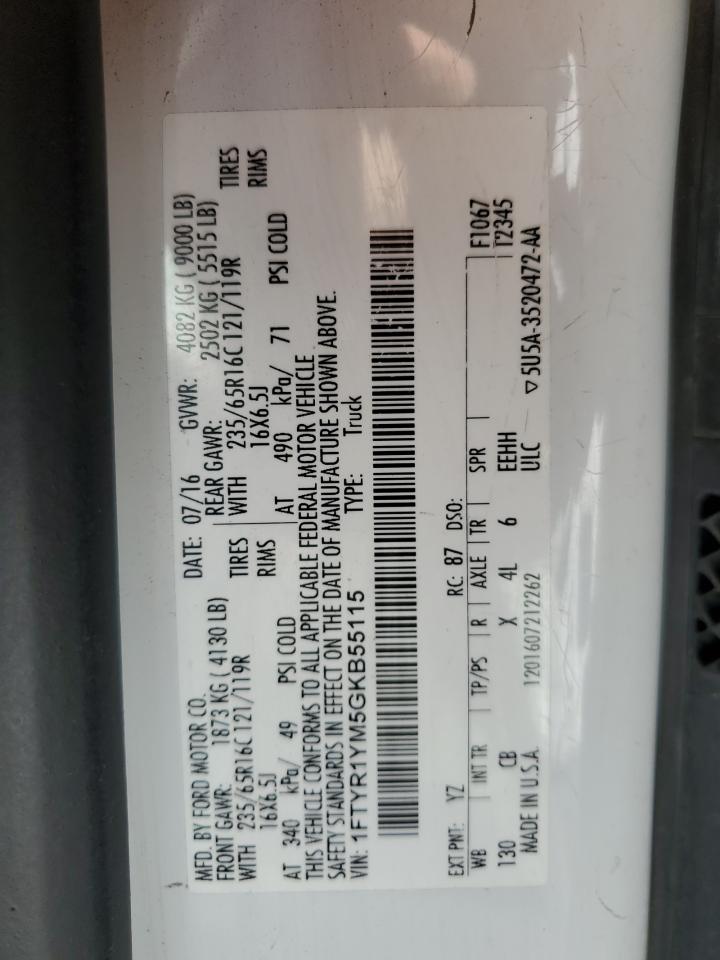 2016 Ford Transit T-250 VIN: 1FTYR1YM5GKB55115 Lot: 81693565