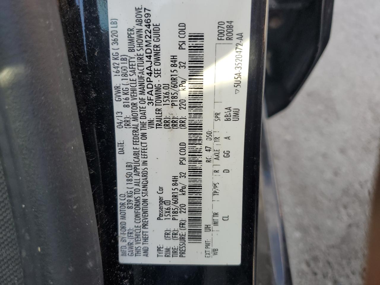 2013 Ford Fiesta S VIN: 3FADP4AJ4DM224697 Lot: 71741305