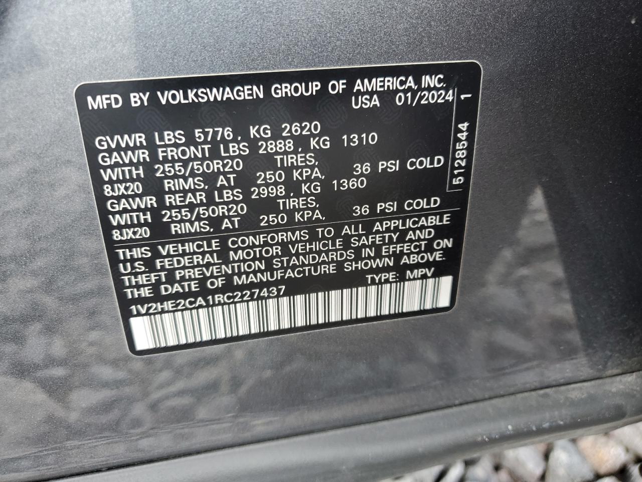 2024 Volkswagen Atlas Cross Sport Se VIN: 1V2HE2CA1RC227437 Lot: 70555725