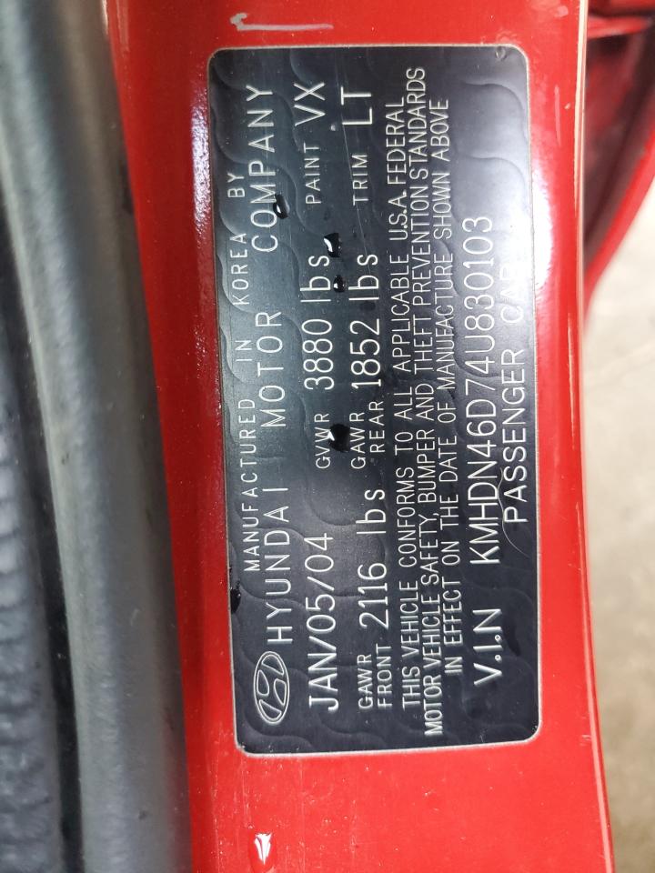 2004 Hyundai Elantra Gls VIN: KMHDN46D74U830103 Lot: 81887715