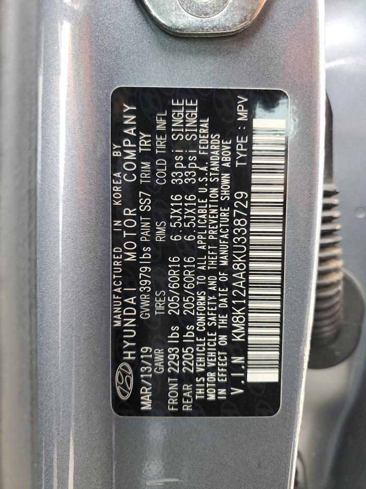 2019 Hyundai Kona Se VIN: KM8K12AA8KU338729 Lot: 84411025