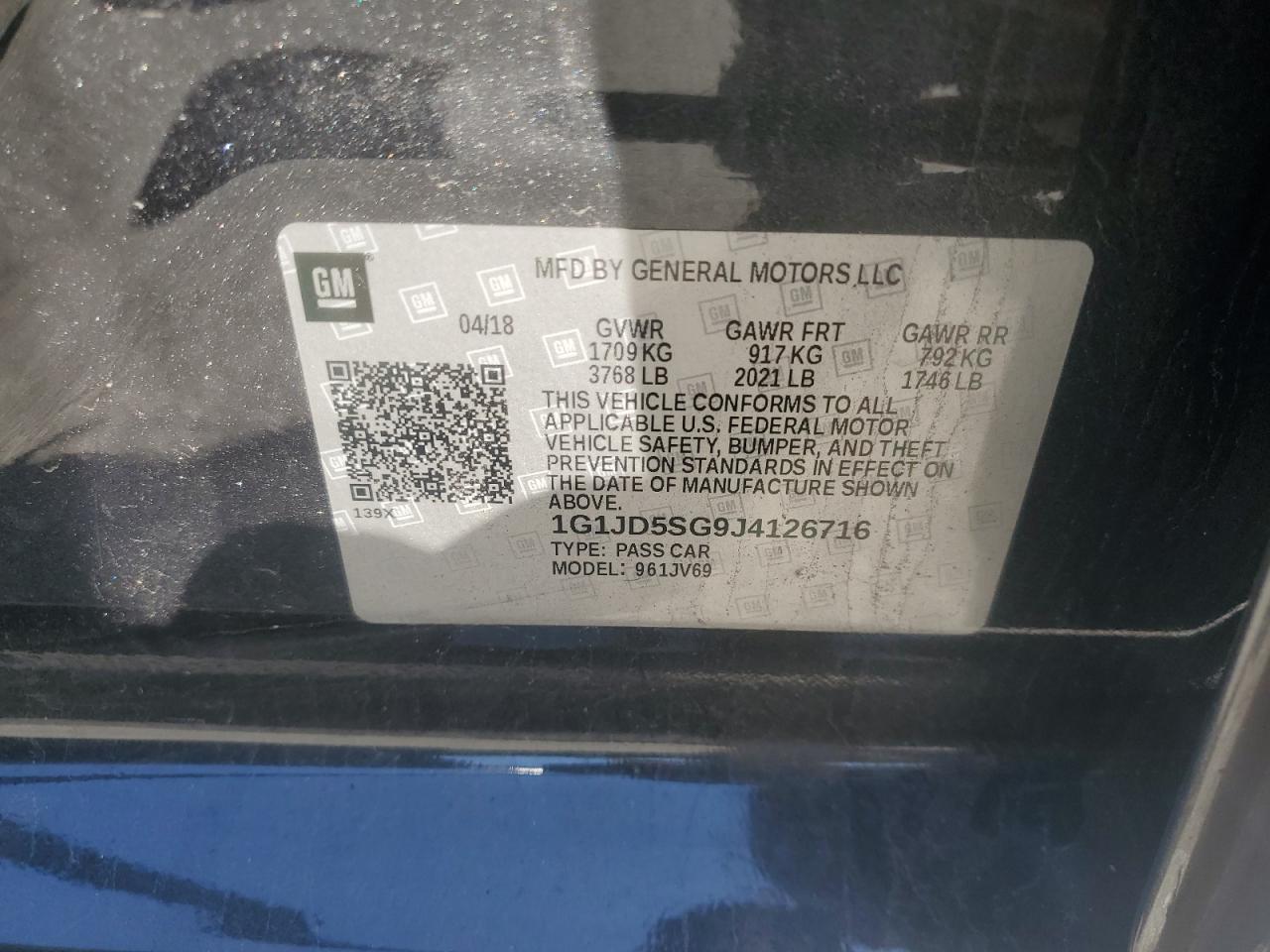 2018 Chevrolet Sonic Lt VIN: 1G1JD5SG9J4126716 Lot: 80079315