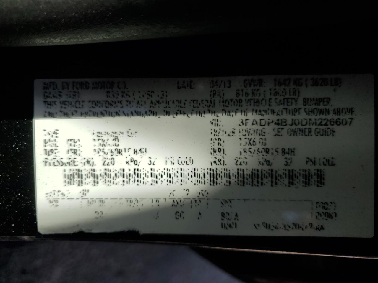 2013 Ford Fiesta Se VIN: 3FADP4BJ0DM226607 Lot: 71559715