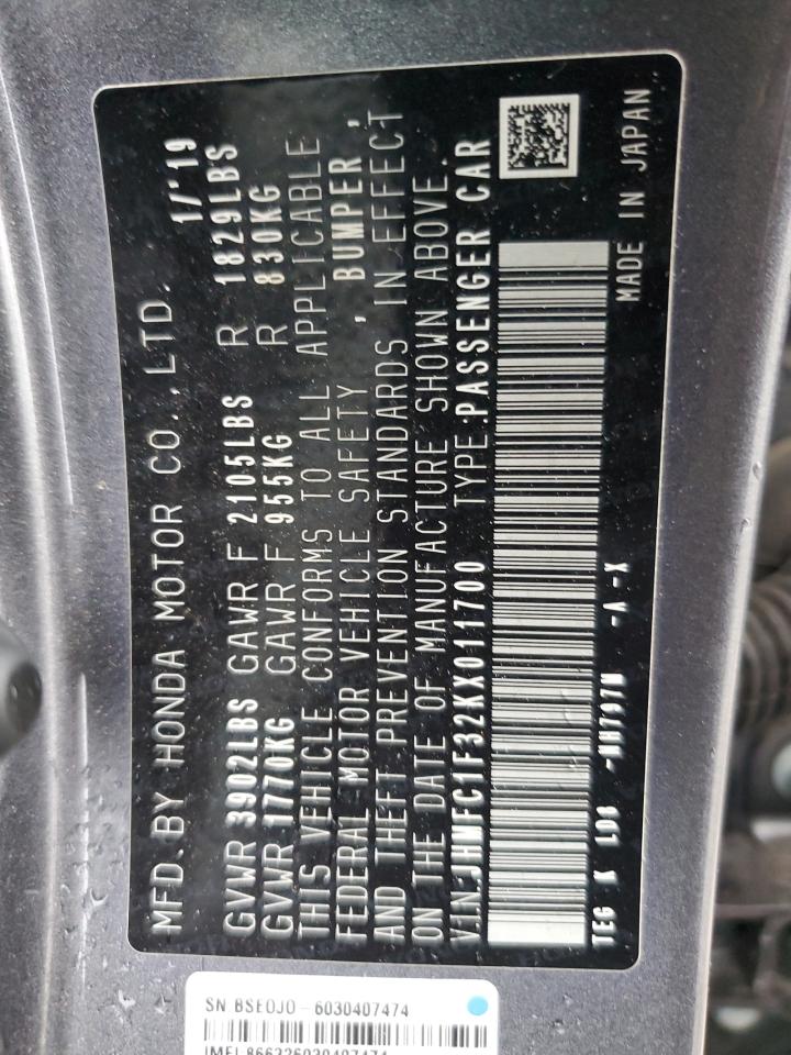 2019 Honda Civic Ex VIN: JHMFC1F32KX011700 Lot: 81350475