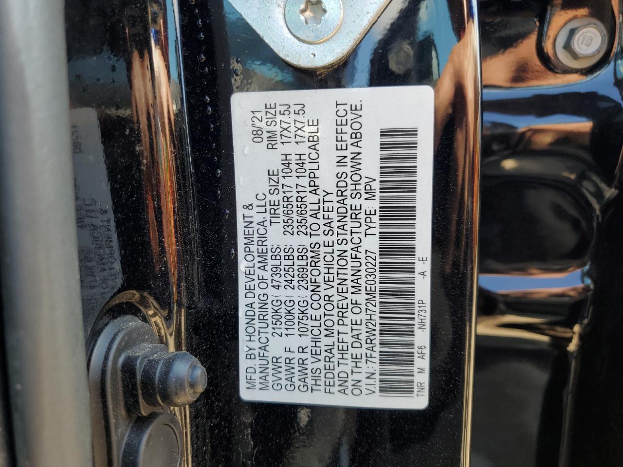 2021 Honda Cr-V Se VIN: 7FARW2H72ME030227 Lot: 81090445