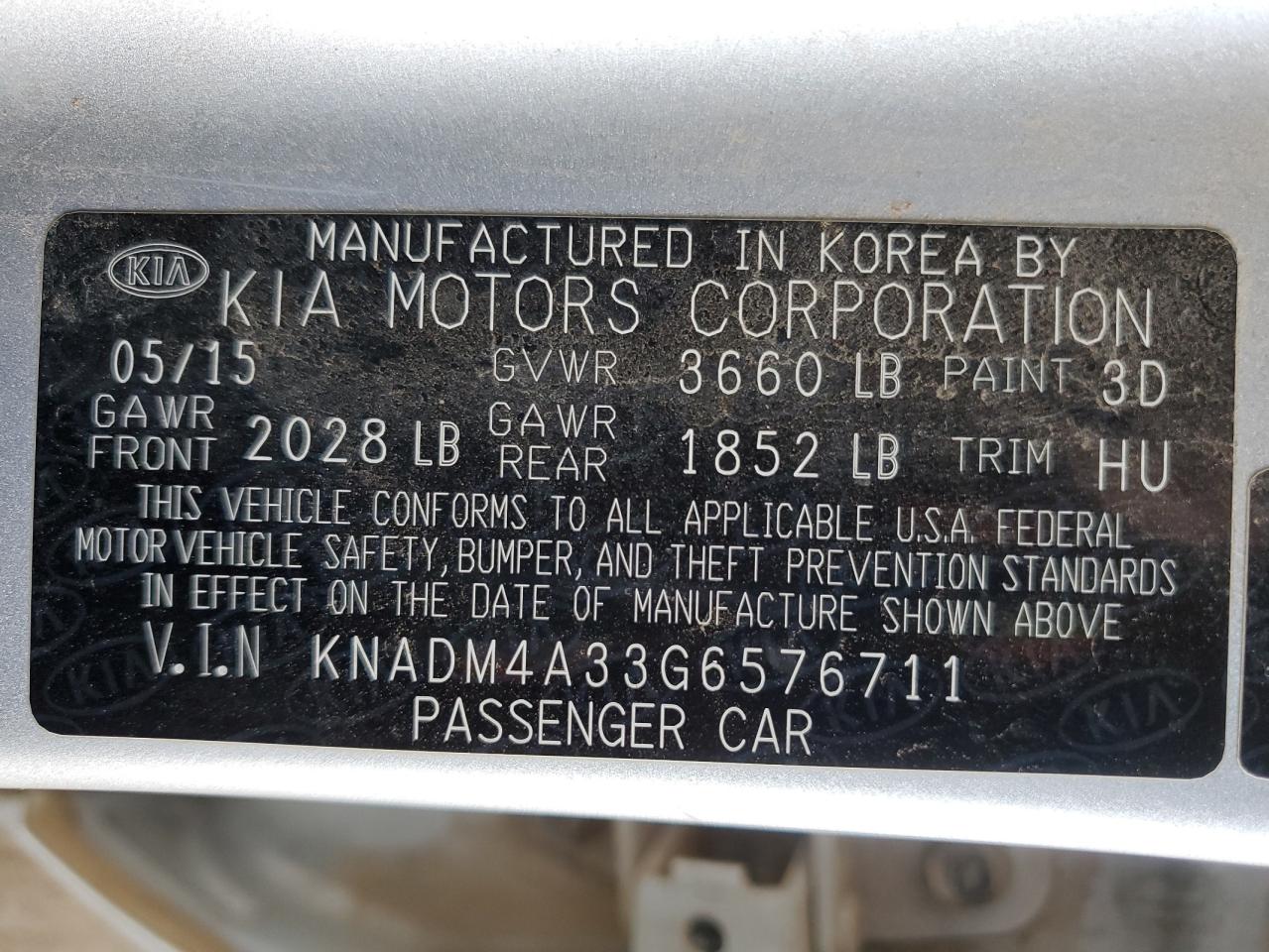 2016 Kia Rio Lx VIN: KNADM4A33G6576711 Lot: 84297165