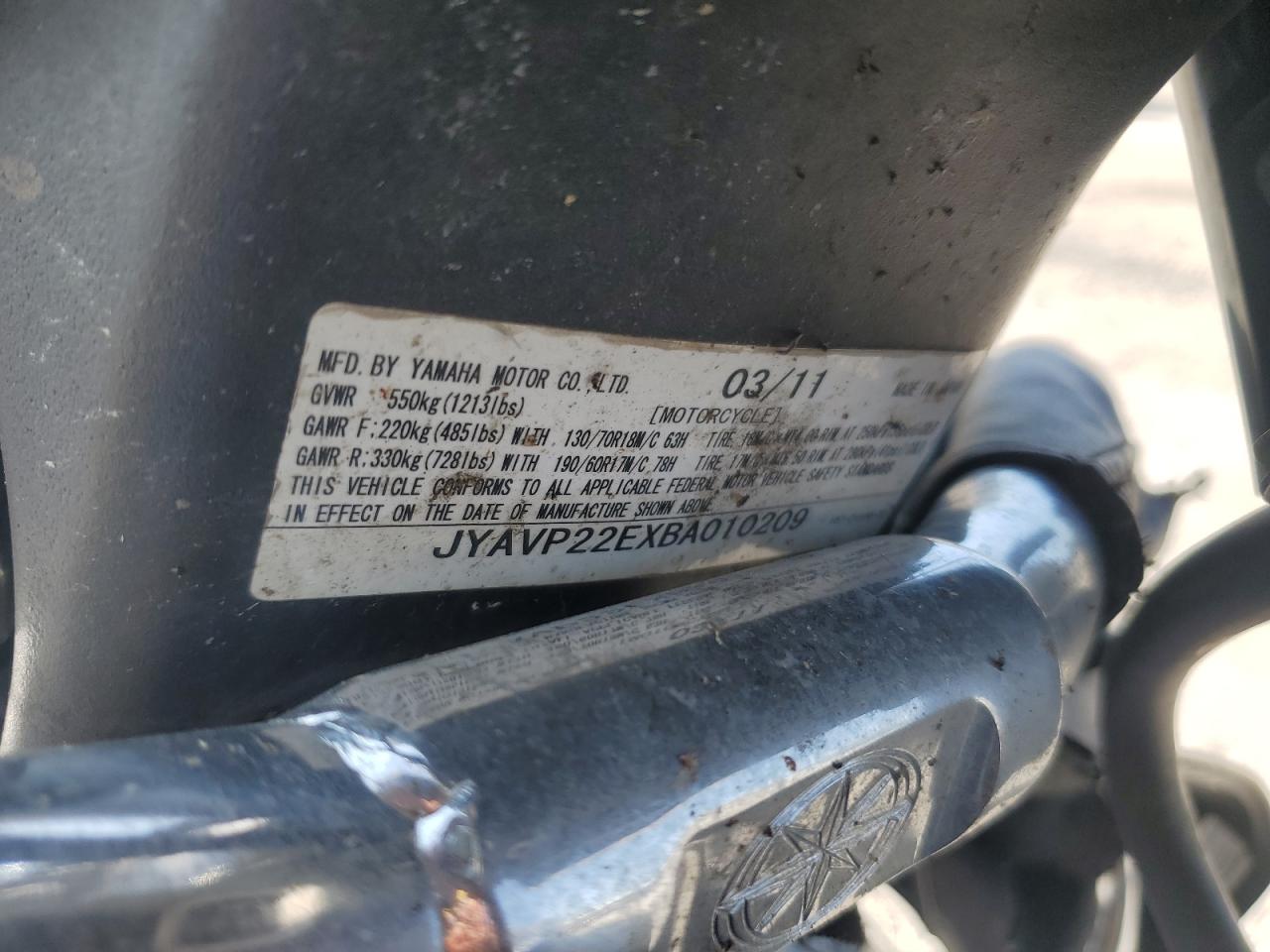 2011 Yamaha Xv1900 Ct VIN: JYAVP22EXBA010209 Lot: 81076625