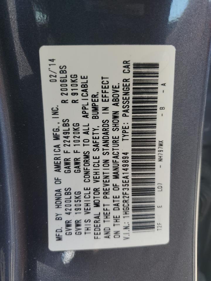2014 Honda Accord Lx VIN: 1HGCR2F35EA149894 Lot: 70989745