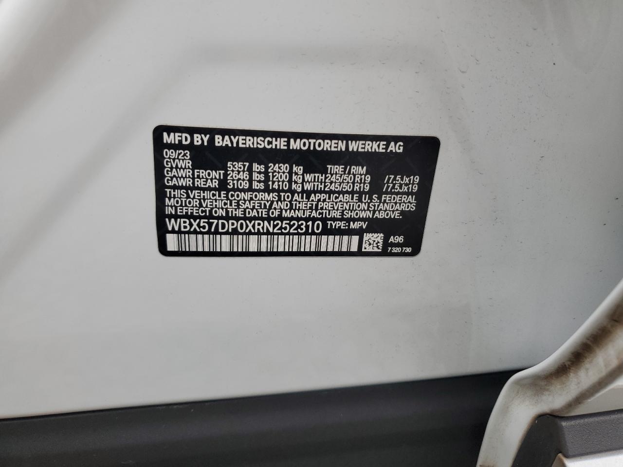 2024 BMW X3 xDrive30I VIN: WBX57DP0XRN252310 Lot: 80274285