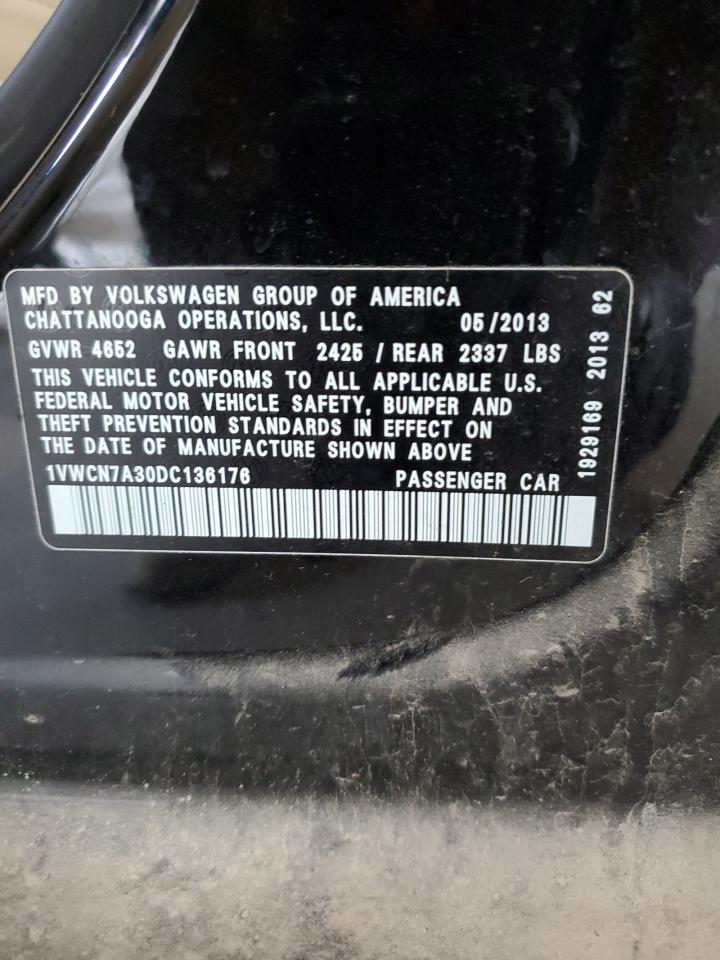 2013 Volkswagen Passat Sel VIN: 1VWCN7A30DC136176 Lot: 70900325