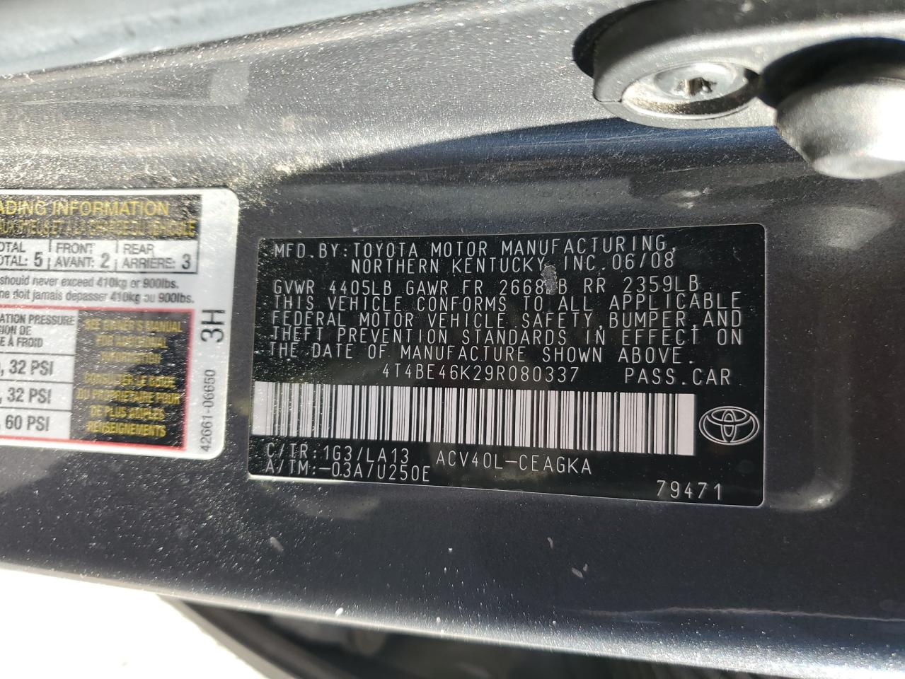 2009 Toyota Camry Base VIN: 4T4BE46K29R080337 Lot: 71871535