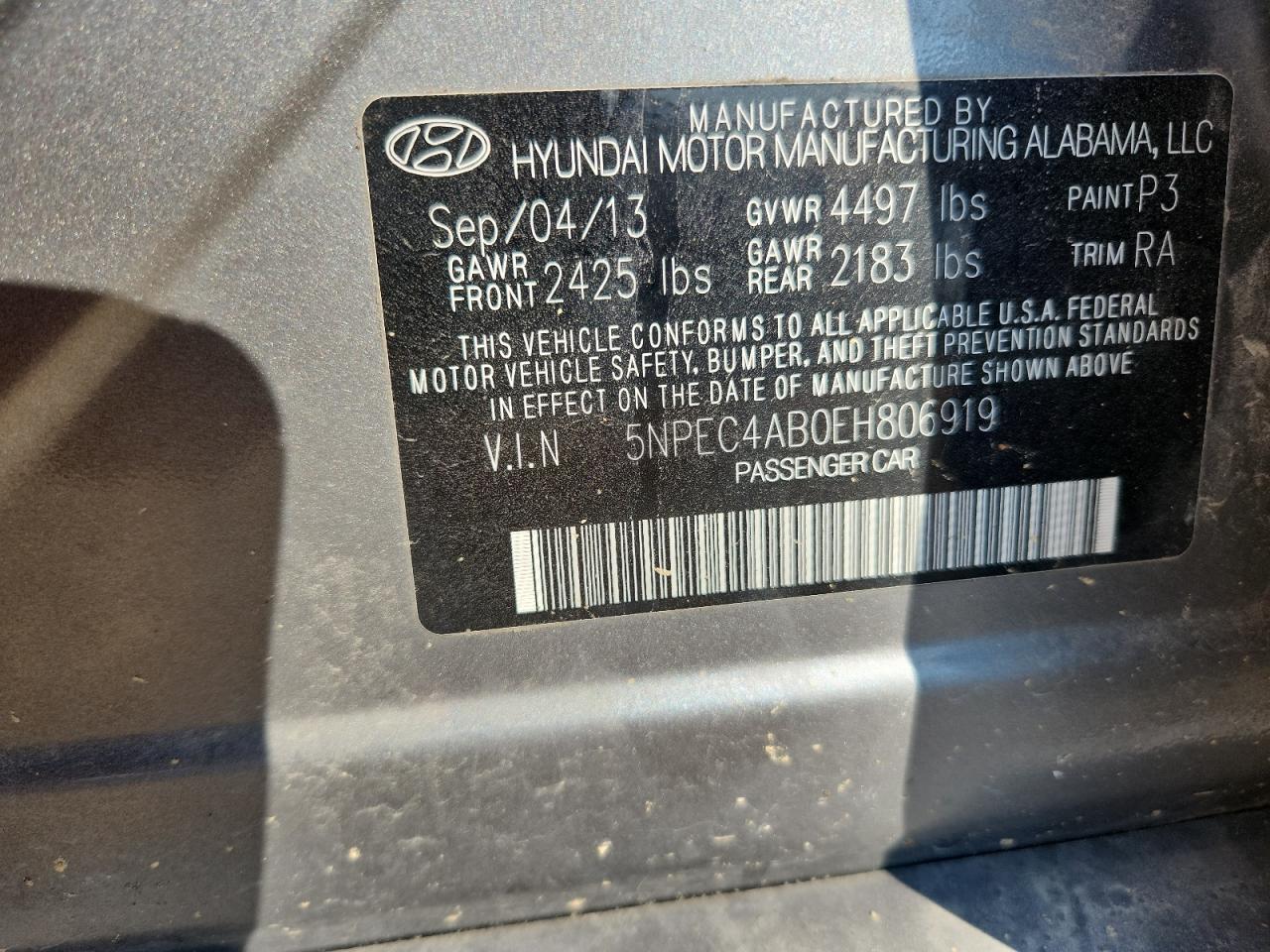 2014 Hyundai Sonata Se VIN: 5NPEC4AB0EH806919 Lot: 81029205