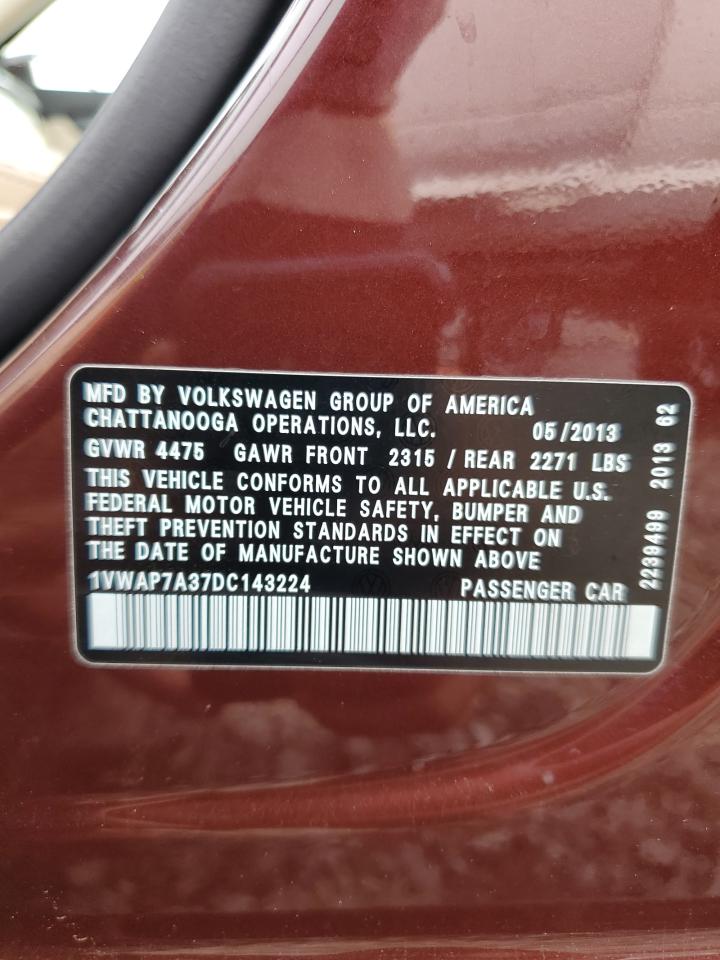 2013 Volkswagen Passat S VIN: 1VWAP7A37DC143224 Lot: 71457055