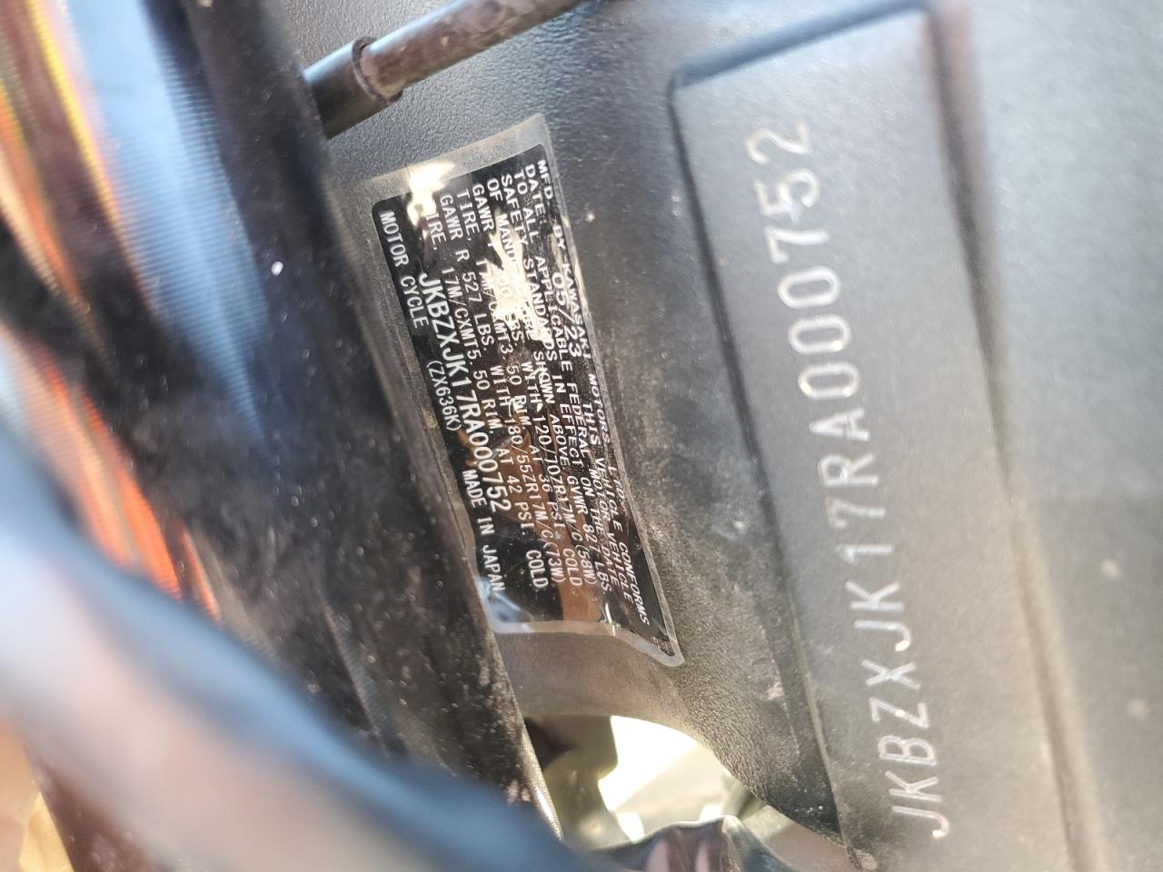 2024 Kawasaki Zx636 K VIN: JKBZXJK17RA000752 Lot: 84266415