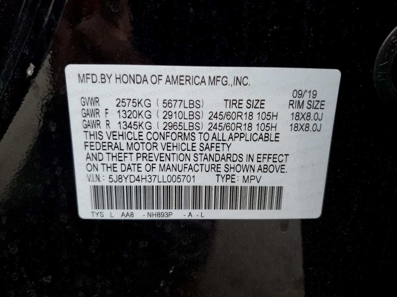 2020 Acura Mdx VIN: 5J8YD4H37LL005701 Lot: 81513785