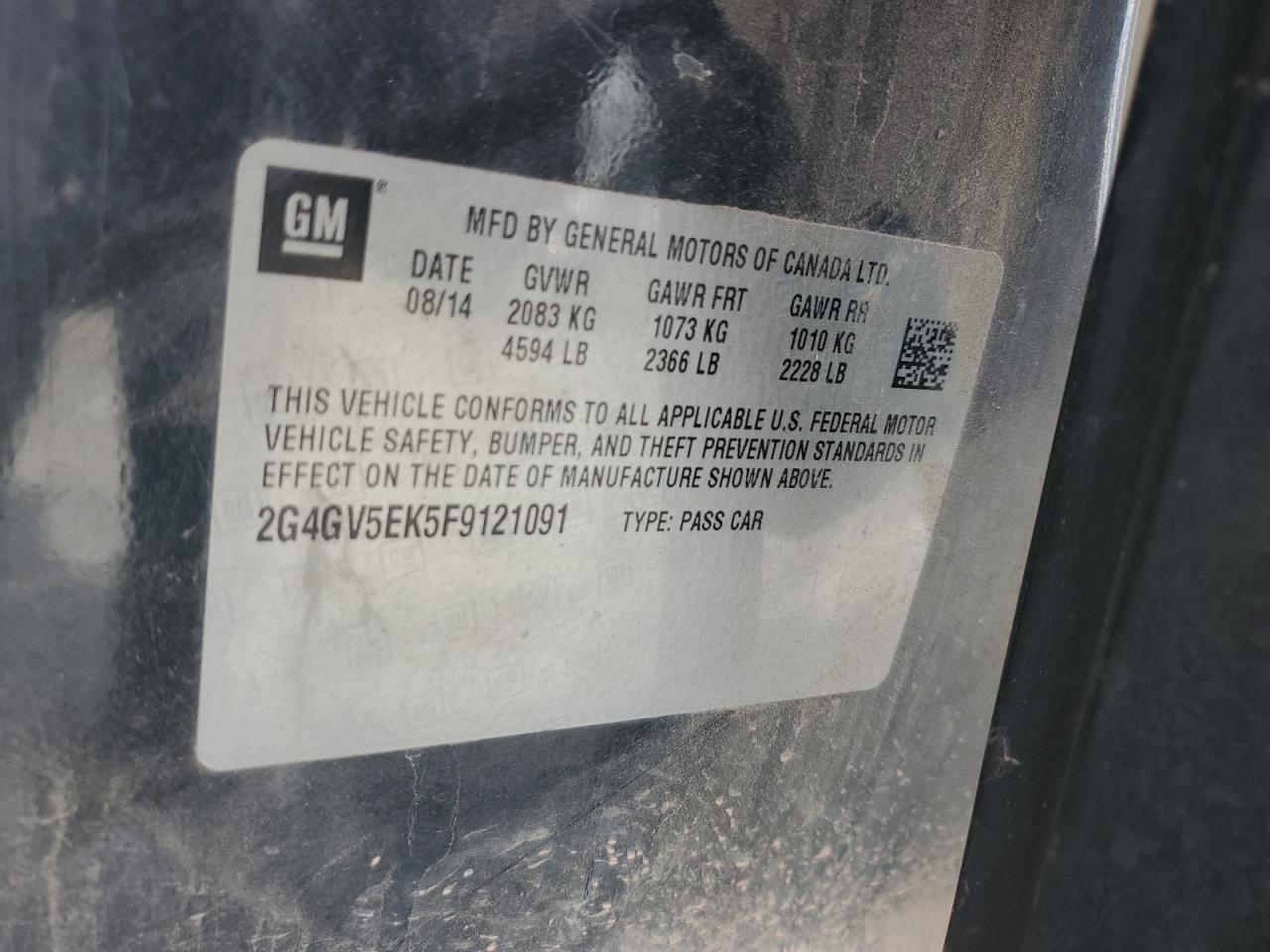 2015 Buick Regal VIN: 2G4GV5EK5F9121091 Lot: 80333615