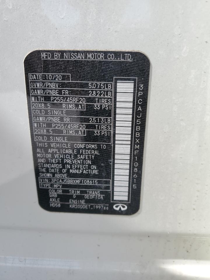2021 Infiniti Qx50 Luxe VIN: 3PCAJ5BBXMF108615 Lot: 80499645
