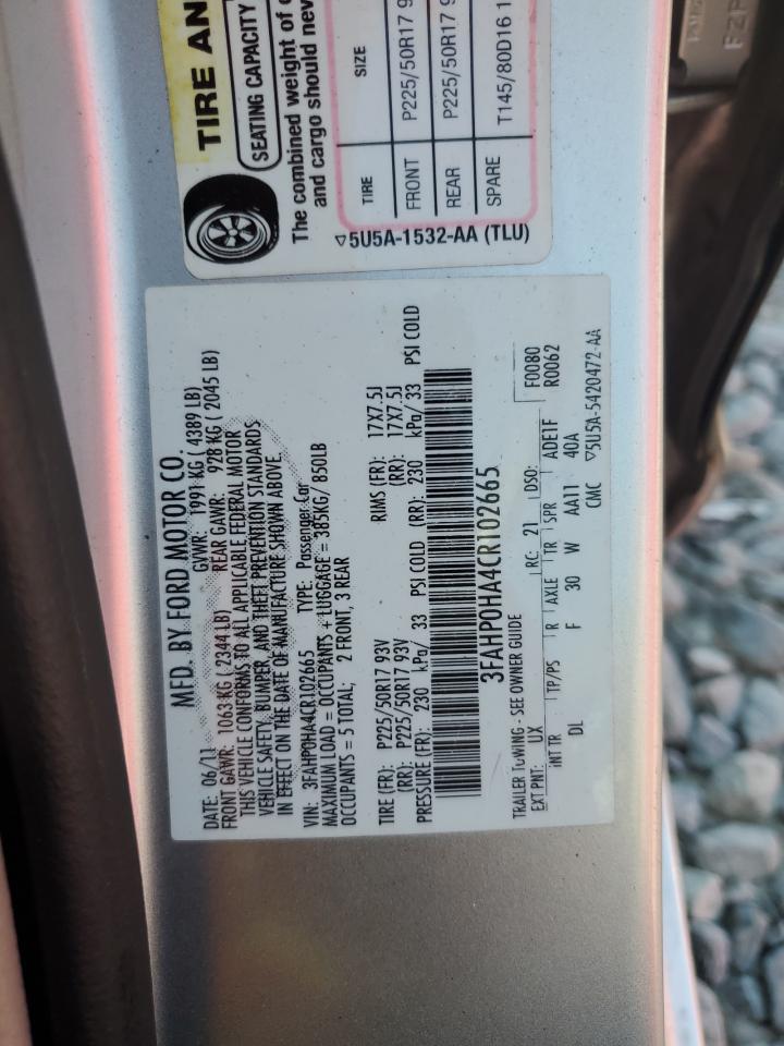 2012 Ford Fusion Se VIN: 3FAHP0HA4CR102665 Lot: 81216015