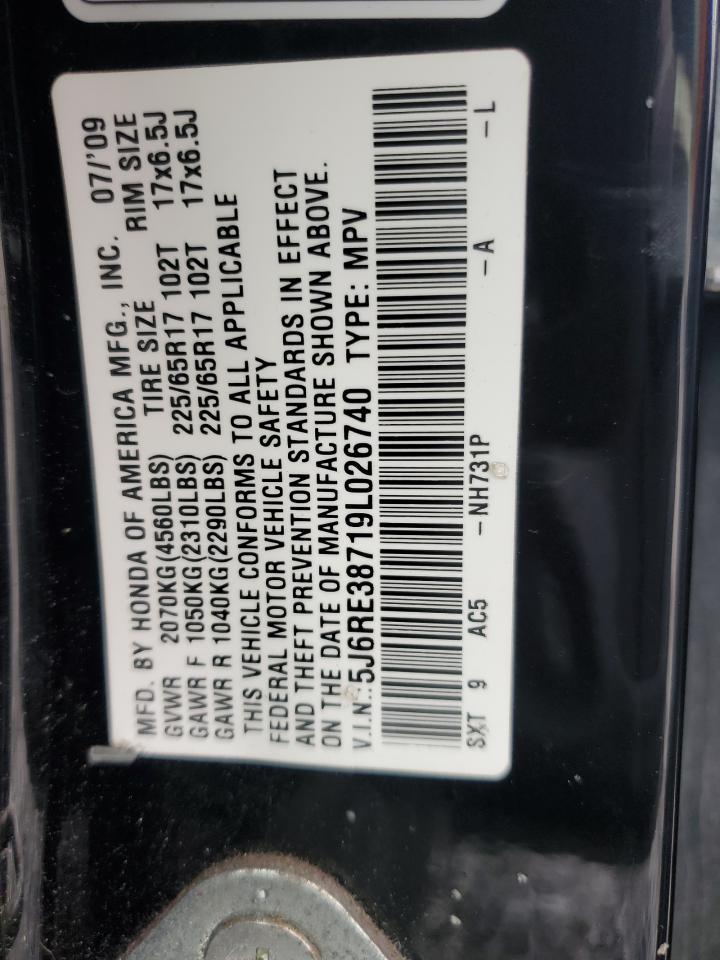 2009 Honda Cr-V Exl VIN: 5J6RE38719L026740 Lot: 80912225