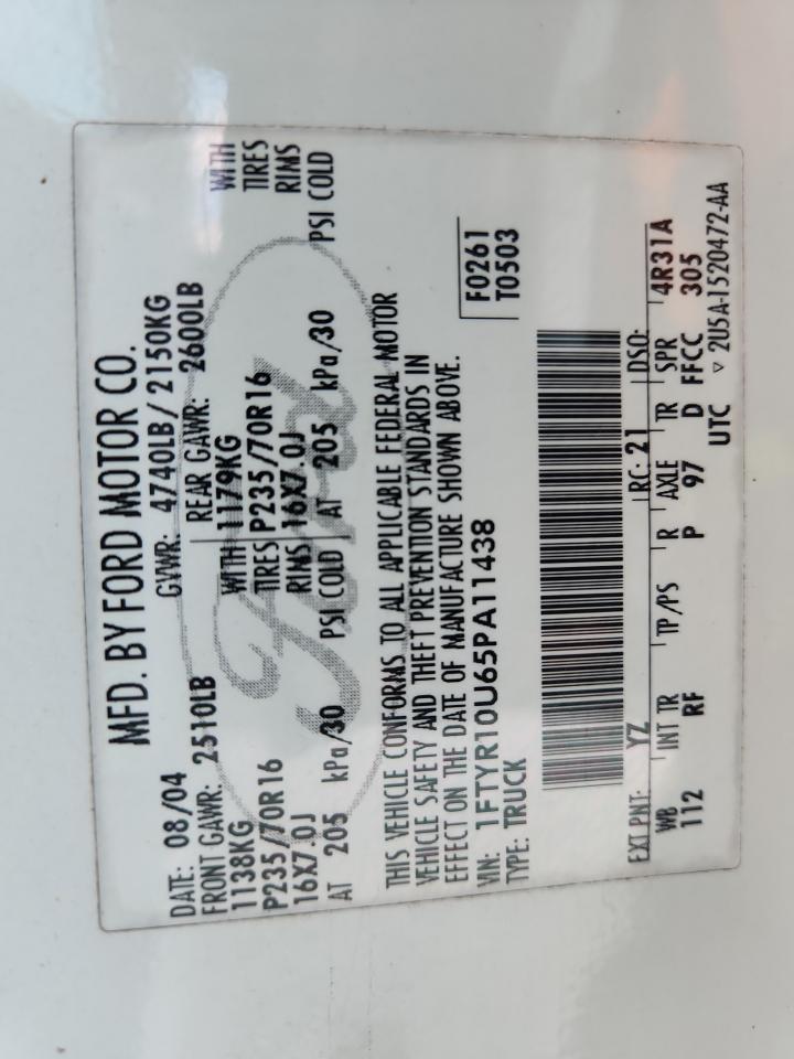 2005 Ford Ranger VIN: 1FTYR10U65PA11438 Lot: 80949925