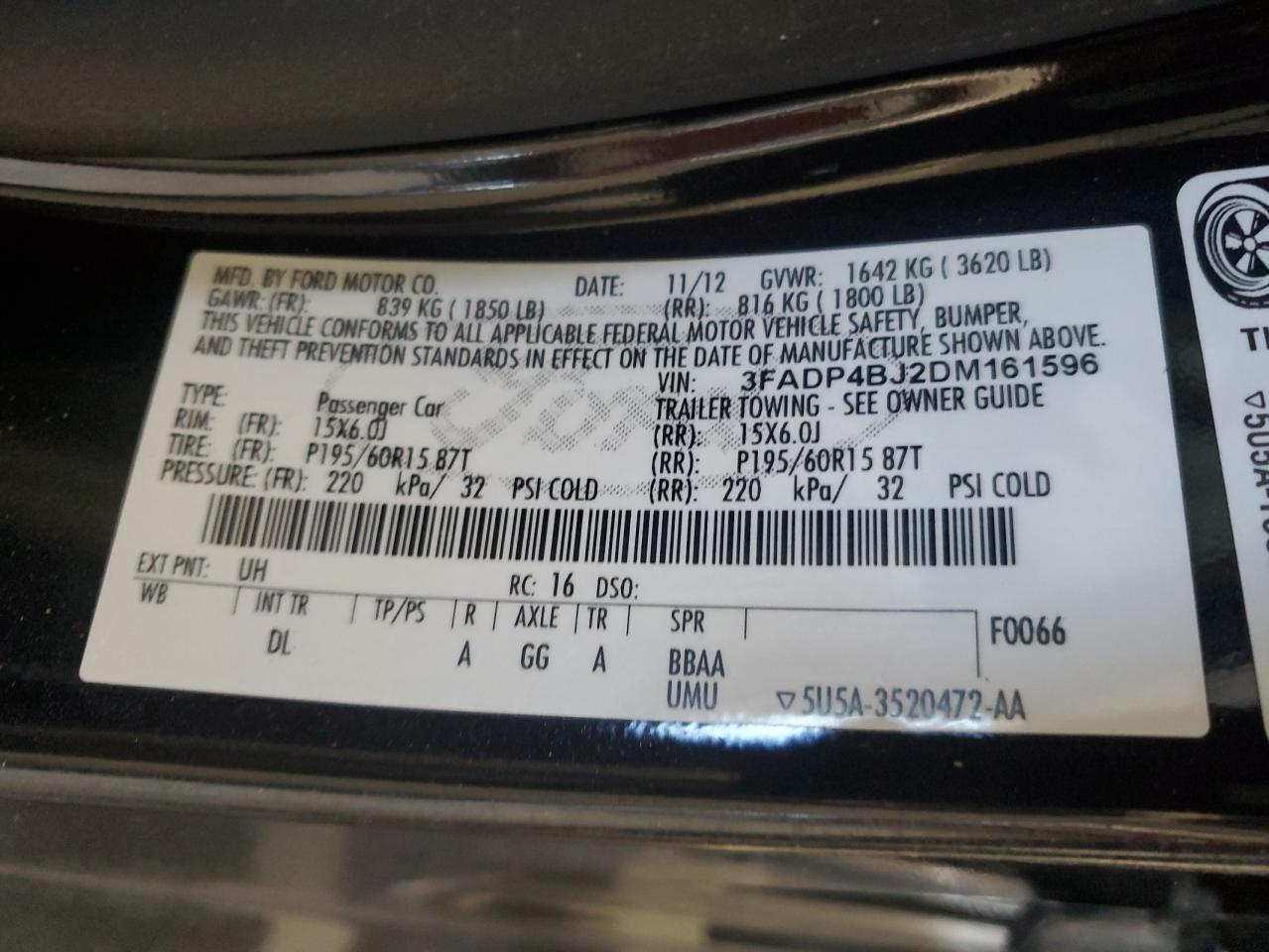 2013 Ford Fiesta Se VIN: 3FADP4BJ2DM161596 Lot: 80651545