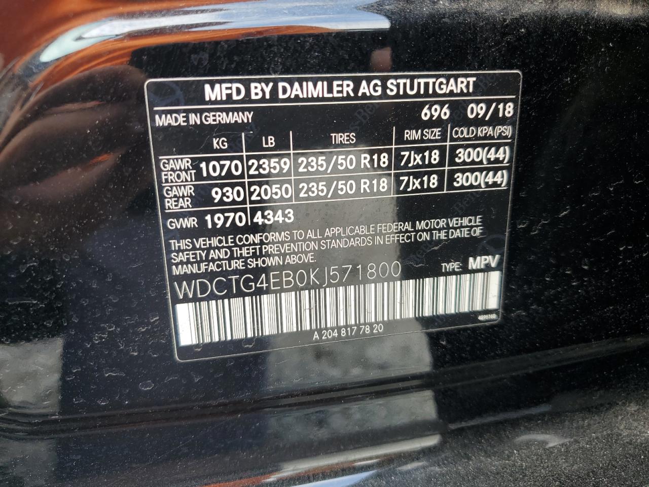 2019 Mercedes-Benz Gla 250 VIN: WDCTG4EB0KJ571800 Lot: 81737155