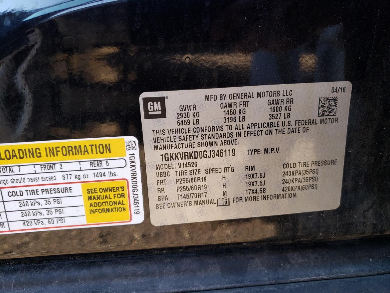 2016 GMC Acadia Slt-1 VIN: 1GKKVRKD0GJ346119 Lot: 80505175