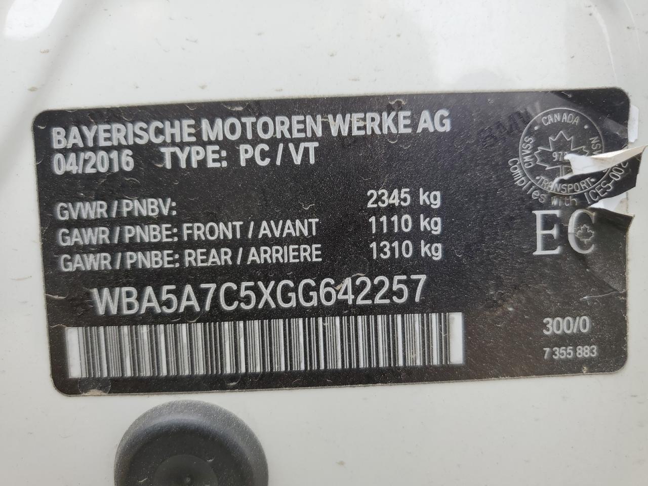 2016 BMW 528 Xi VIN: WBA5A7C5XGG642257 Lot: 84951885
