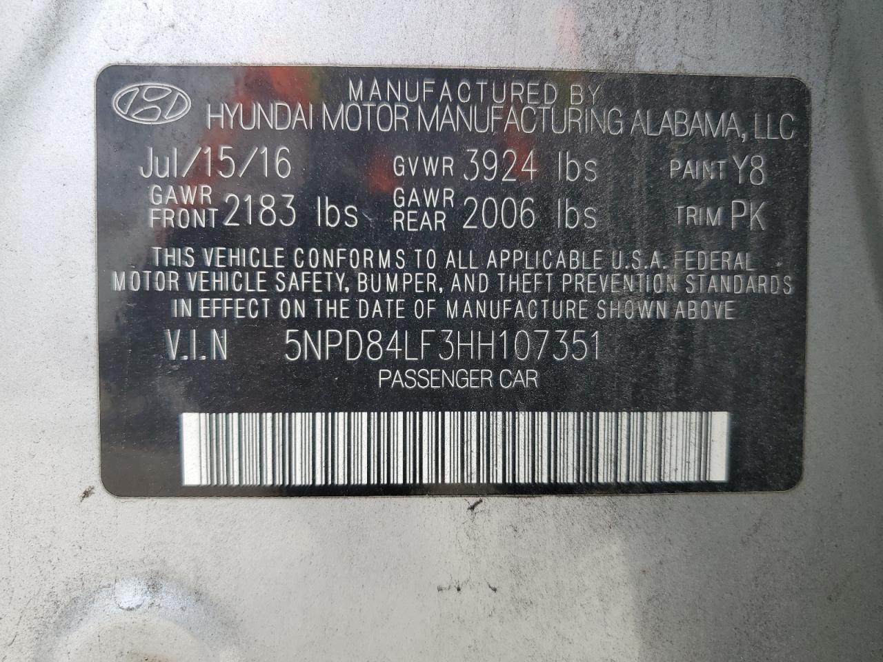 2017 Hyundai Elantra Se VIN: 5NPD84LF3HH107351 Lot: 81720315