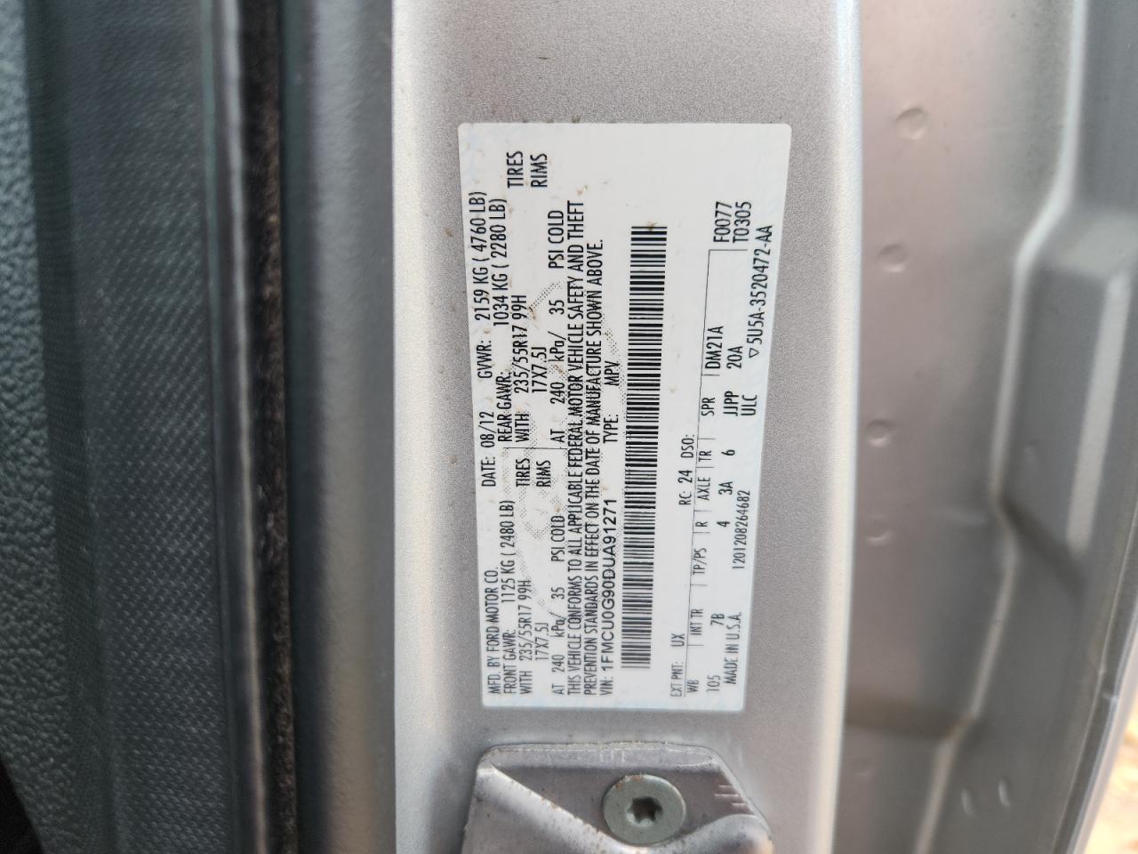 2013 Ford Escape Se VIN: 1FMCU0G90DUA91271 Lot: 81626345