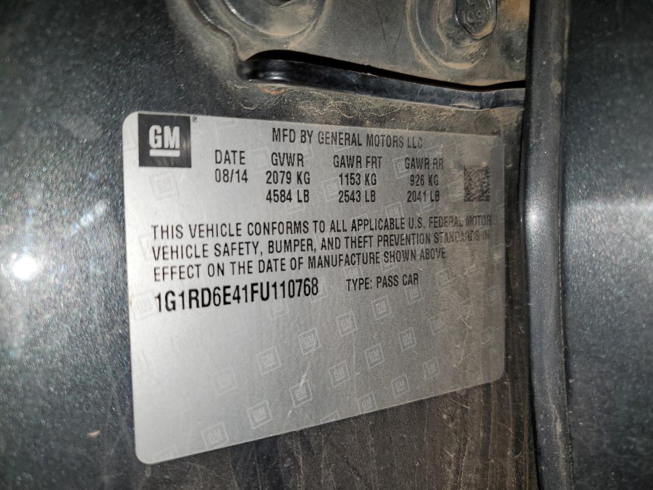 2015 Chevrolet Volt VIN: 1G1RD6E41FU110768 Lot: 80996335